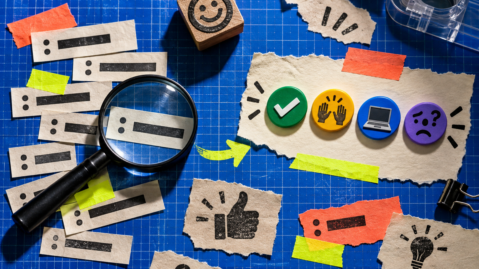 Overhead collage of Slack emoji shortcode labels and reaction tokens